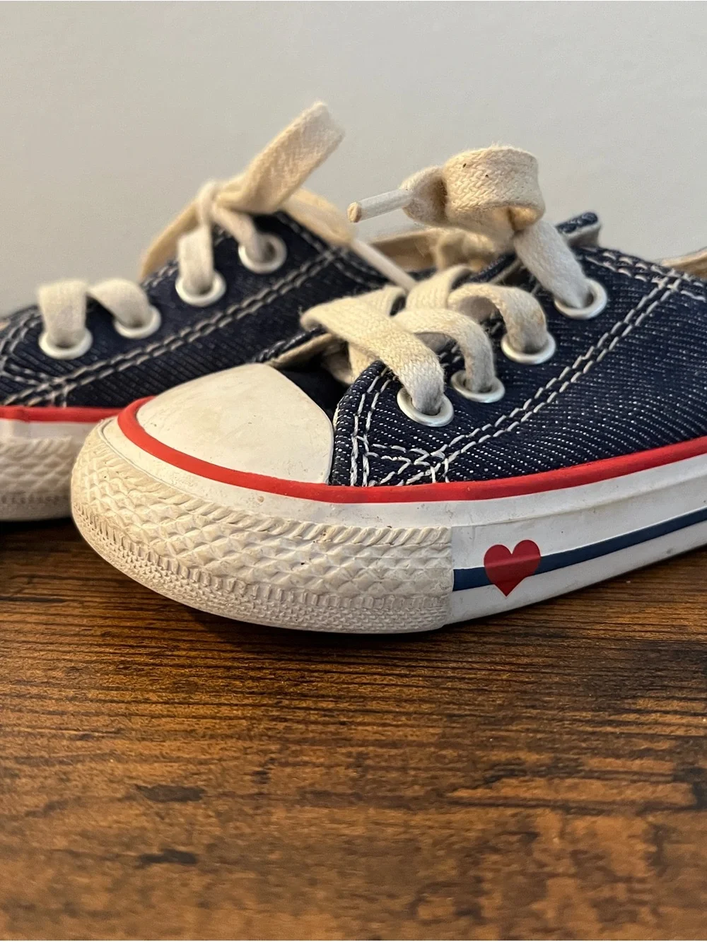 Kids Navy Converse Heart Accent Sneakers - Red Detail